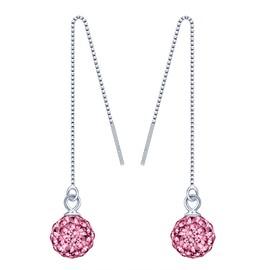 MicLee Women's 925 Sterling Silver Drop Earrings, Cubic Zirconia Crystal Ball Earrings with Gift Pouch, Beautiful Christmas Gift, Silver, Pink