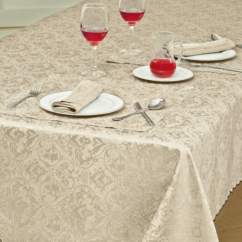 Classic Damask Printed Jacquard Tablecloth Washable Rectangle Round Runner Napkin