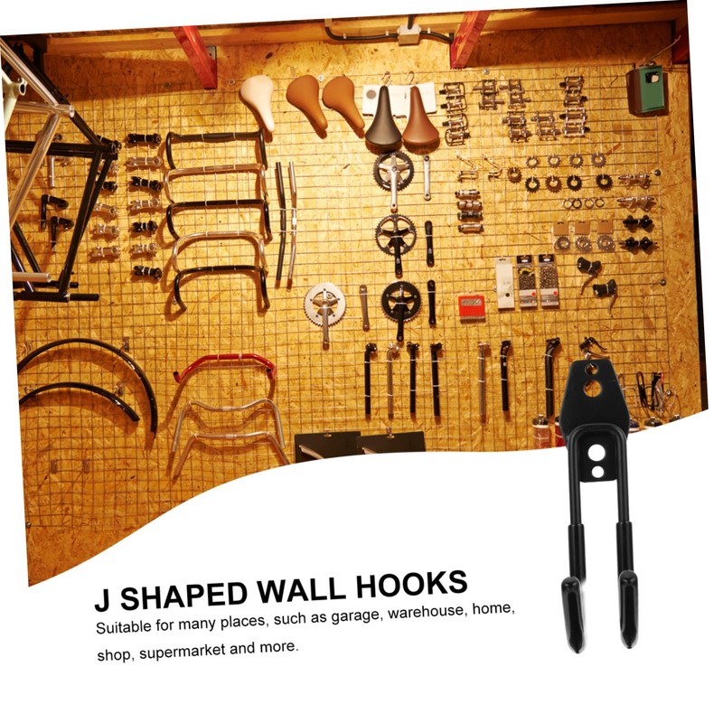 Tofficu 2pcs Wall-Mounted J Shape Double Hooks Heavy Duty Garage