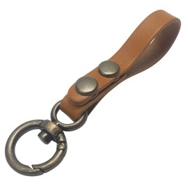 Highstyle 2 Button Tochigi Leather Slim Design Antique Color Round Mini Carabiner Belt Loop Key Chain, antique/camel