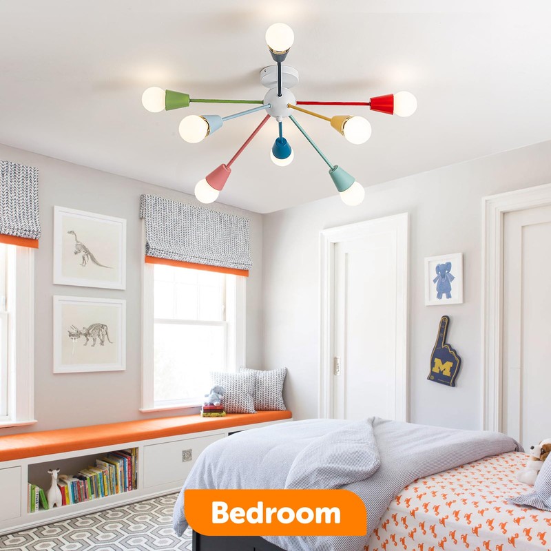 Aleslsop Colorful Chandelier, Modern Sputnik Chandelier, 8-Light Kids Light Fixture