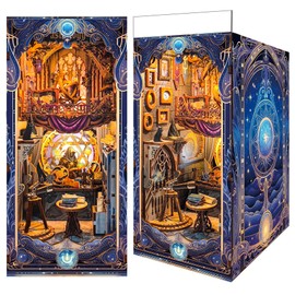 fifijoy DIY Book Nook Kit, Miniature Dollhouse Booknook Kit, 3D Wooden Puzzle Bookend Bookshelf Insert Decor Diorama Kit with LED Light for Teens and Adults (Star Map Secrets)