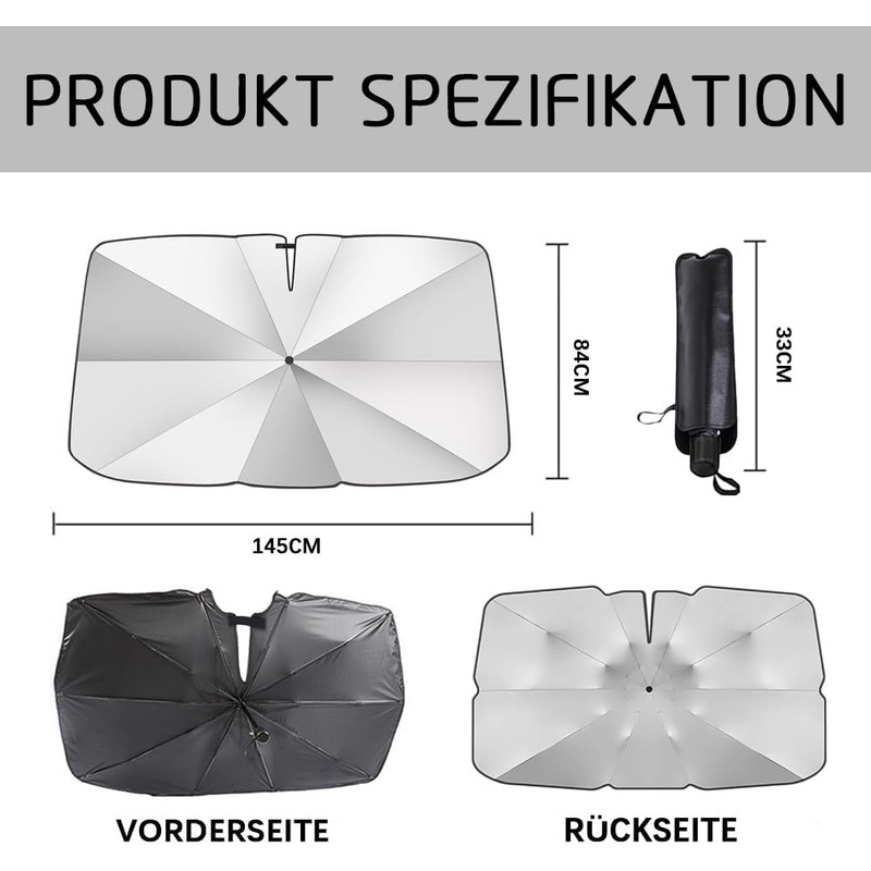 ZDQC Parasol para Parabrisas Delantero, 145 x 84 cm, Parasol