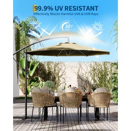 GarveeLife 10 ft Cantilever Umbrella with Cross Base, Outdoor Offset Umbrella with Infinite Tilt and Crank Lift, Fade Resistant Canopy Large Patio Umbrella for Deck Pool Garden Backyard, Beige