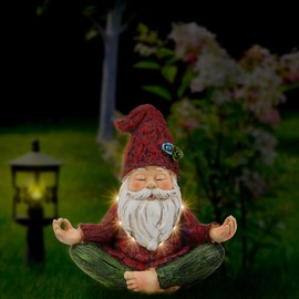 Smadeer Garden Yoga Gnome Statue, Outdoor Gnomes Figurine with Solar Lights, Knome in Yoga Pose for Garden Decor, Elf Sculptures and Statues for Patio Lawn Yard