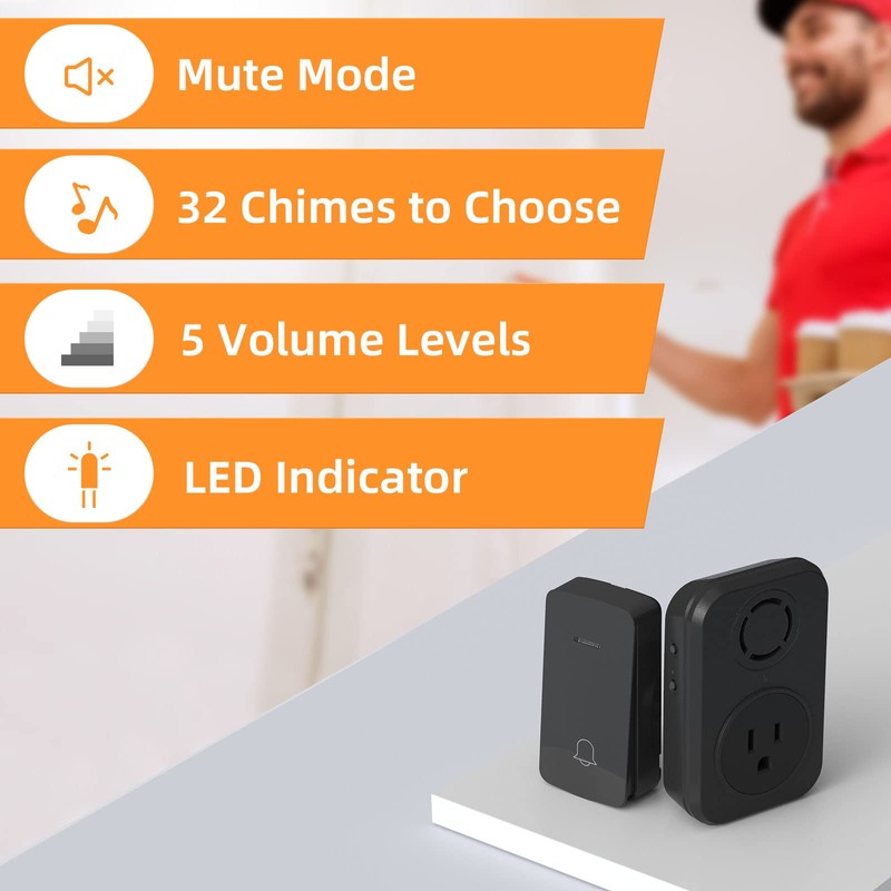 AIDA Wireless Doorbell, Self-powered Doorbell with Extra Socket, No Battery