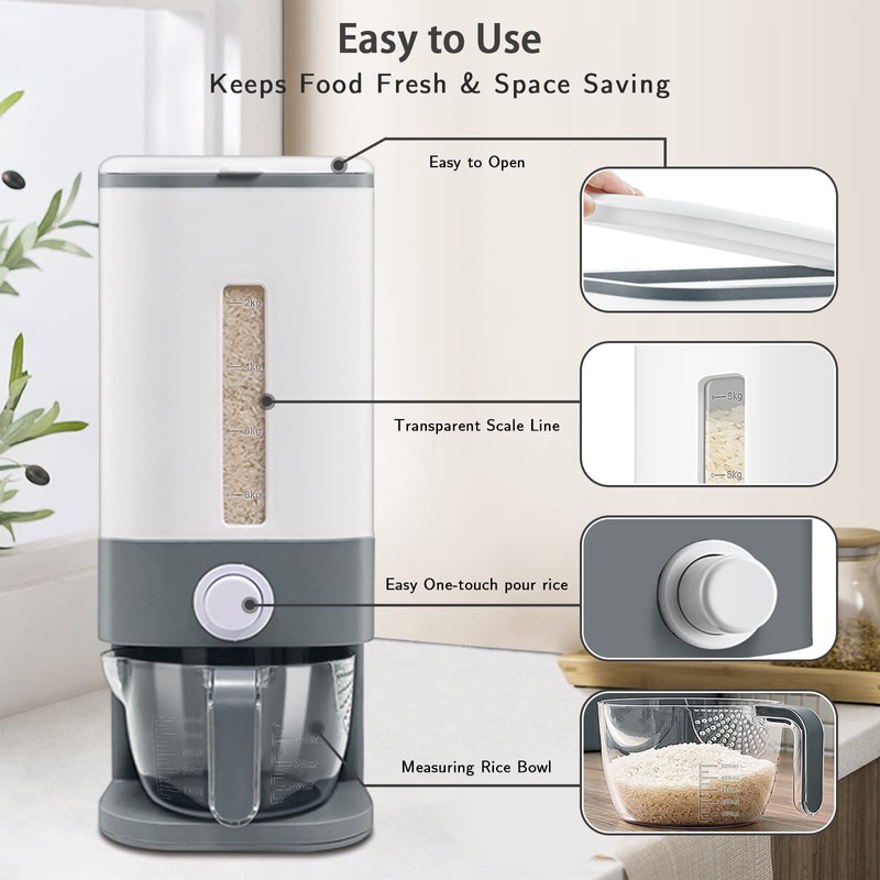 Lenwi 22-25 Lbs Rice Dispenser, Large Cereal Dry Food Storage