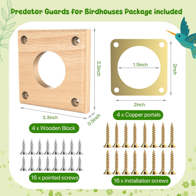 Ensayeer 4 Pack Predator Guards for Birdhouses, Strong Wooden Birdhouse
