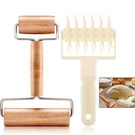 Mudder 2 Pcs Pizza Dough Roller Docker Set, Plastic Dough Docker Pastry Roller with Spikes Non-stick Wooden Rolling Pin for Cookie, Pie, Pastry, Bread, Crust