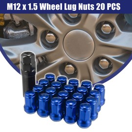 X AUTOHAUX M12x1.5 Car Wheel Heptagon Lug Nut Acorn Cone Seat Closed End Bulge Acorn 32mm Screws with Socket Key - Pack of 21 Blue