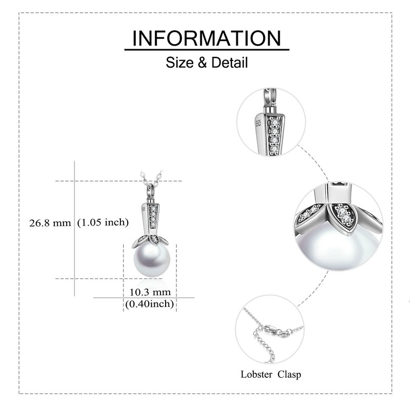 Pearl Urn Necklace for Ashes Sterling Sliver Cremation Jewelry for