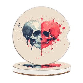 Skulls Make Shape Heart Car Coasters, Car Coasters for Cup Holders, 2PCS Universal Anti Slip Car Accessories, 2.56in Cute Car Coasters with A Finger Notch