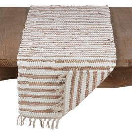 SARO LIFESTYLE 2129.GL1672B Les Fêtes Chindi Collection Foil Strip Table Runner with Cotton and Leather Blend, 16" x 72", Gold