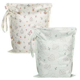 HECCEI Wet Bag Set 2 Stück - Praktische Nasstaschen für Baby Stoffwindeln, Kindergarten & Schwimmsachen wasserdichte Dry Bag Personalisiert für Reisen Unterwegs (Garden Friend)
