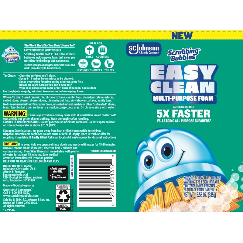 Scrubbing Bubbles Easy Clean Foaming Multipurpose Bathroom Cleaner, Continuous Spray