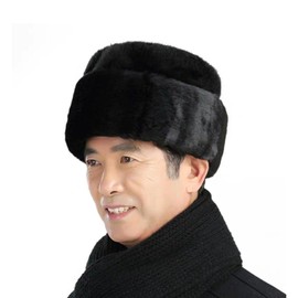 ITODA Faux Fur Russian Hat Warm Winter Hat Cossack Winter Fur Hat Women Men Thermal Snow Ski Hat for Outdoor Sports Skiing Snowboarding Walking Black