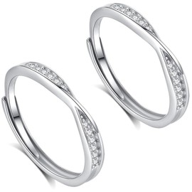 COYUN 2 Piece Ring Silver Women's Rings Women's Silver Rings Women Cubic Zirconia Engagement Ring Women's Adjustable Statement Ring Women's Stackable Thumb Ring Finger Ring Set Jewellery