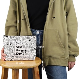 VAMSII Quilter Gift Cut Sew Press Quilting Makeup Bag Quilting Lover Cosmetic Bag Quilt Retreat Gift (Cut Sew Press Quilting M)