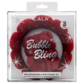 Cala Spa Headband & Wristband Set (Red) - Soft, Stretchy, Water-Absorbent Hair Accessories for Women, Ideal for Skincare, Makeup Application, and Spa Use