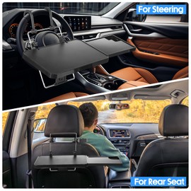 Datanly Large Car Steering Wheel Tray Back Seat Headrest Steering Wheel with Phone Holder Desk Food Table for Eating Food Drink and Writing Work, Car Desk Laptop Mount Gifts for Truck Driver(2 in 1)