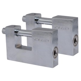 2 Candados metálicos tipo cortina de 70MM, antipalanca, alta seguridad, blindado, llaves Abloy y cilindro de discos.