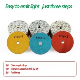 Roxx 4 Inch 3 Steps Diamond Polishing Pad Granite Wet Polisher Tools 3/9/15/30/54 PCS - 3 Sets = 9 PCS