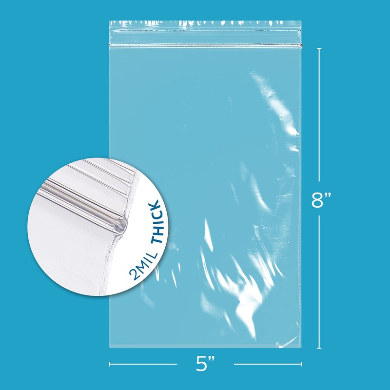5 x 8 inches, 2Mil Clear Reclosable Zip Bags, case