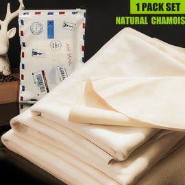 Car Natural Chamois Cleaning Cloth, RIVERLAKE Genuine Deerskin Leather Auto Car Wash Drying Towel,Super Absorbent,3 Available Sizes. (M:18''x25'' -1 PACK)