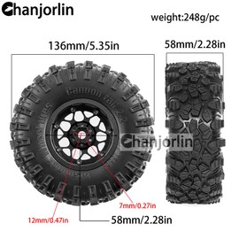 Chanjorlin 2.2 inch RC Crawler Tires and Beadlock Wheels Rims OD 5.35'' 1:10 Soft Rubber Mud All Terrain Tyres for 1/10 1/8 Rock Crawler Car Traxxas TRX4 Axial SCX10 II RC4WD CC01 Gen8 (Black)