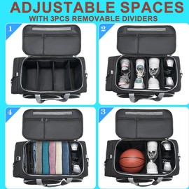 Sneaker Bag fit 4 Pairs, Large Capacity Sneaker Travel Bag Sneaker Shoe Bag with 3 Adjustable Dividers, Sneaker Bag Travel Shoe Bag with Multi-pocket for Sneaker Travel Outdoor Sports