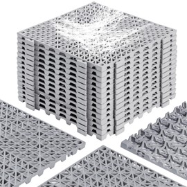 12” x 12” Drainage Interlocking Floor Tiles, 12 Pack Non-Slip Pool Deck Drain Tiles for Flooring, Soft PVC Splicing Modular Cushion Mats, Rubber Floor Tiles with Holes for Shower Basement Garage Shed