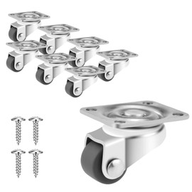 HONSNKS 8 Pcs 1/2 Inch Small Caster Wheels, Low Profile Mini 360 Degree Swivel Casters, Metal Top Plate Little TPR Caster Wheels for Small Appliances Furniture Cabinet Storage Box & Bins (Brown)