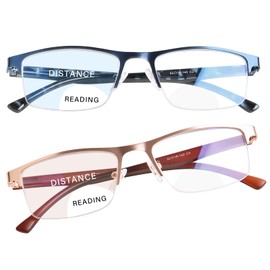 FONHCOO Bifocal Reading Glasses for Women Men, Metal Half Frame Blue Light Blocking Readers Anti UV/Glare/Eyestrain(Blue Gold 2.5)