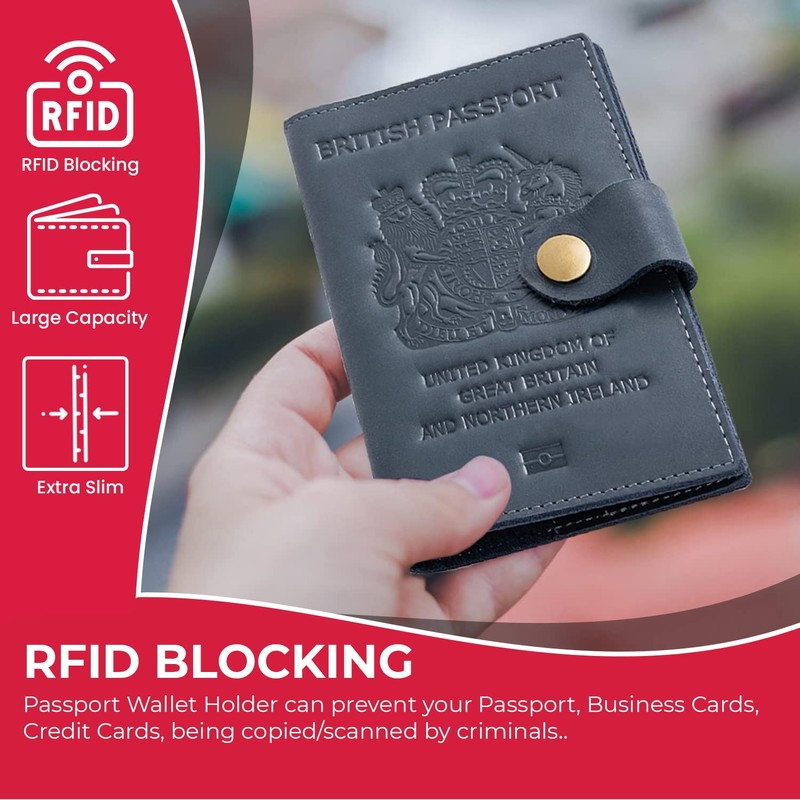 Moirento UK Leather Passport Cover, RFID Blocking Travel Document Wallet