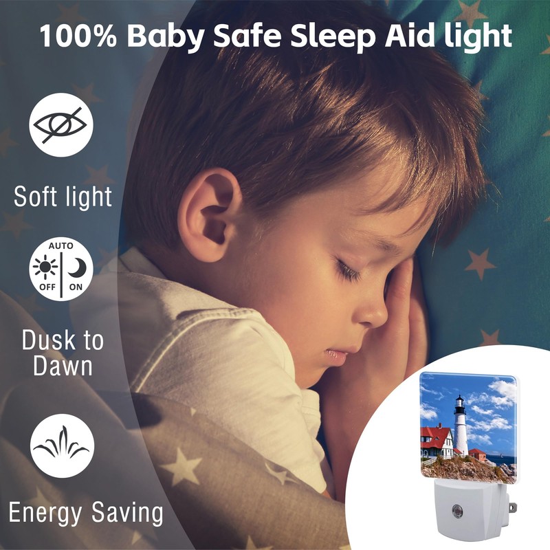 sndheke Beautiful White Lighthouse Night Light Plug into Wall, Ocean