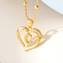 Cicy Bell Womens Heart Initial Necklace for Women 18k Gold Plated Cubic Zirconia Dainty Letter Pendant Necklace 17.7'' with 2'' Extender