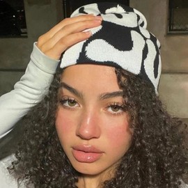 NAGRIS Beanies,Letter Print Beanies MEA Y2K Beanies,Hat for Woman Men,Slouchy Beanies and Knit Beanies for Unisex(Black and White)