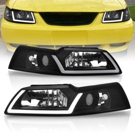 AJP Distributors LED DRL Tube Bar Headlights Headlamps Driving Lamps Lights Corner Signal Assembly LH RH Pair Set Compatible/Replacement For Mustang 1999 2000 2001 2002 2003 2004 99 00 01 02 03 04