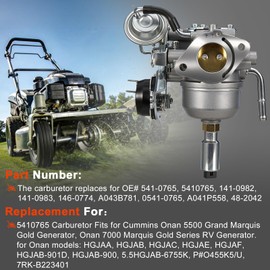 541-0765 Carburetor for Onan 5500 7000 Grand Marquis Gold Generator - Replaces 5410765 146-0774 141-0983, Fits HGJAA HGJAB-901D HGJAB-900 5.5HGJAB-6755K Engine, With Cleaning Brush & Gaskets