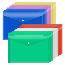 18 Packs Plastic Wallet Poly Envelopes, A4 Clear File Bags Document Folders Document Organizers with Snap Button for Document Stationery Tools Organization,Assorted Colors