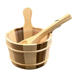 Milageto Wooden Sauna Barrel and Ladle SPA Steaming Bathroom Tool Large Capacity for Home