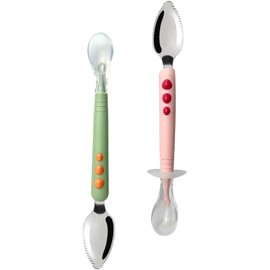 Zerodeko 2 Piezas Raspador Cuchara de Silicona para Bebes Cuchara Doble Cabezal para Raspar Frutas Punta para Alimentar Bebes para Destete