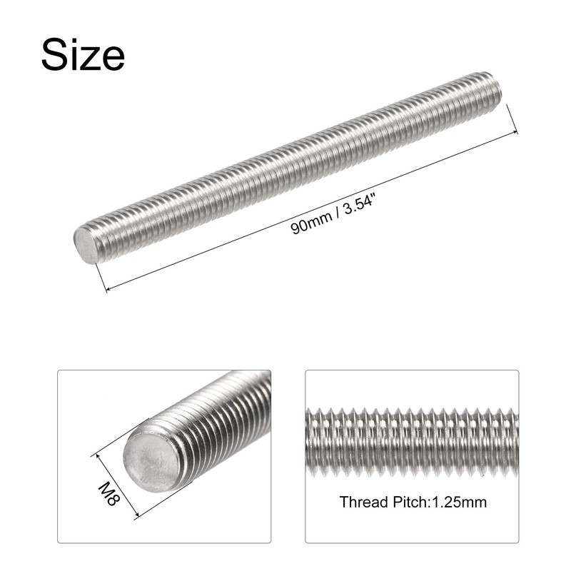 sourcing map 6Pcs M8 x 90mm Fully Threaded Rod 304
