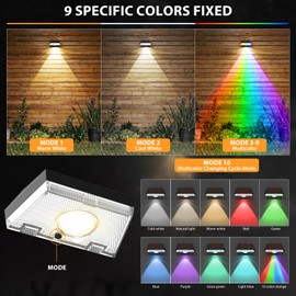 UGDLUCK Solar Fence Lights,Warm White & Cool White & RGB 7Colors ＆ Color Changing Mode IP65 Waterproof Solar Lights Outdoor for Deck/Patio/Backyard/Wall/Pool/Fence/Railing/Step(20Pack)