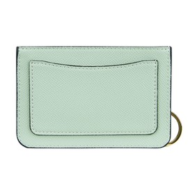 Women's Leather Slim Minimalist Card Holder Case Zipper Changes Coin Front Pocket Wallet With Keychain, Green, Casual
