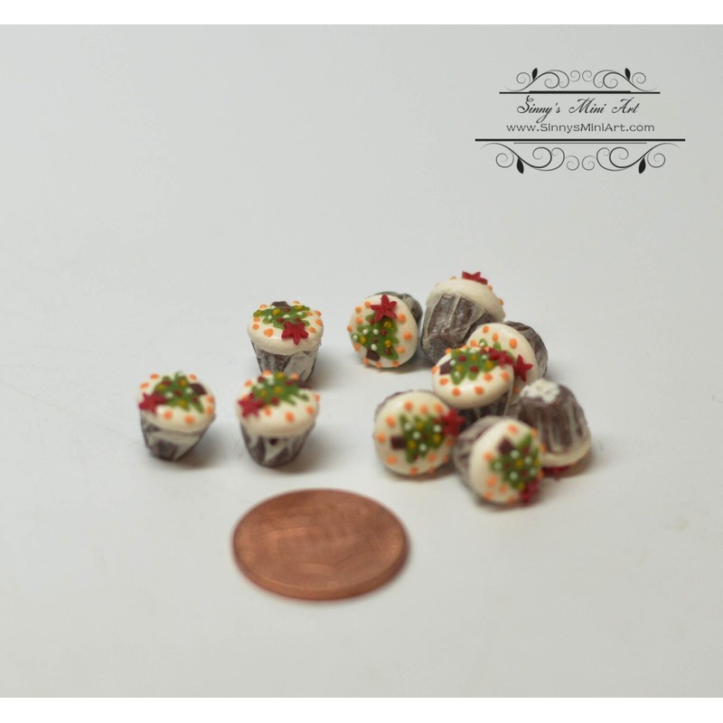 SMA 1:12 Dollhouse Miniature Christmas Tree Cupcakes/ Miniature Cakes HMN