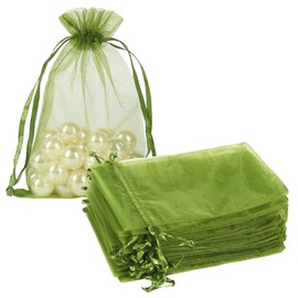 LuLiyLdJ Pack of 10 Green Organza Bags 10 x 15 cm, Bags for Filling, Party Bags, Candy Bags, Organza Bags, Gift Bags for Weddings