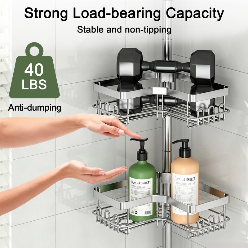 Clothink Corner Shower Caddy Tension Pole 4 Tier Rustproof Bathroom