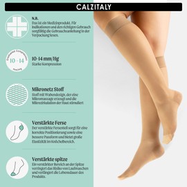 CALZITALY Pack of 1/2 Knee Socks with Graduated Compression, Compression Stockings, Unisex, 70 Denier, 10-14 mm/Hg, Made in Italy, 2 Pack - Skin Color