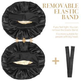 Silk Bonnet for Sleeping Double Layer Satin Bonnet Adjustable Bonnets for Black Women Sleep Cap Reversible Hair Bonnet for Curly Hair (Black and Wine)